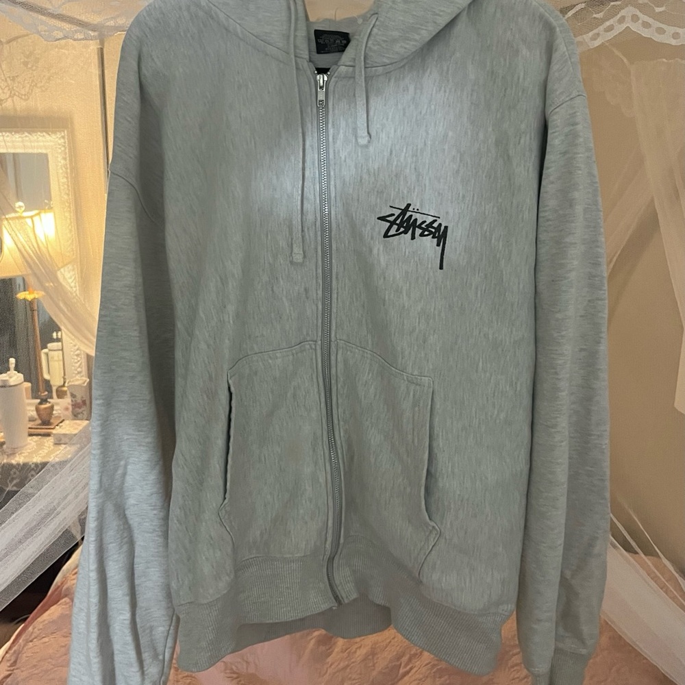 Stussy Gray Zip-Up Hoodie